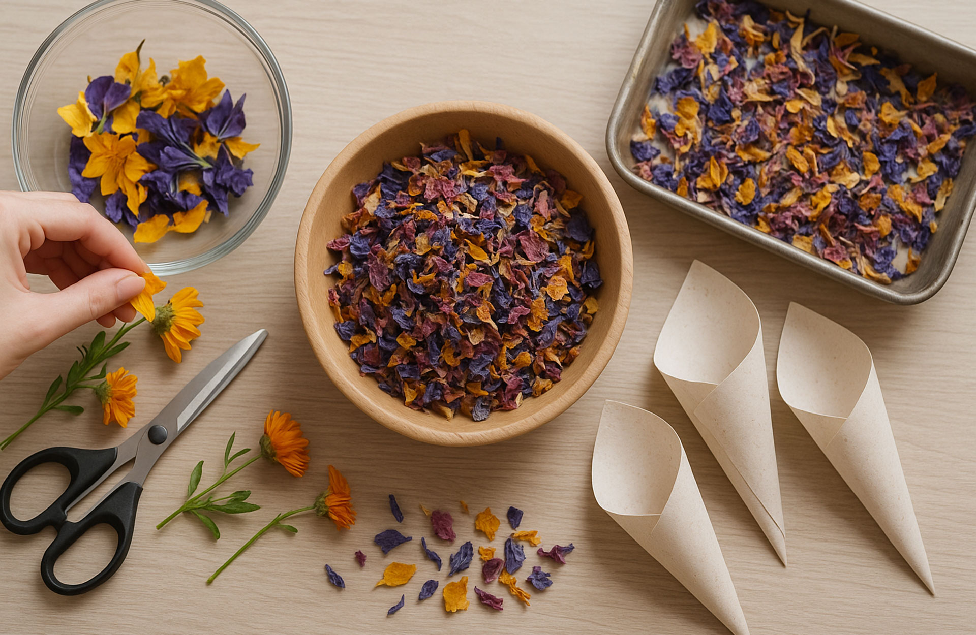 Gör konfetti av blomblad